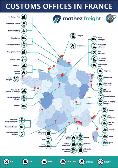 Map of Customs Offices in France - MATHEZ FREIGHT