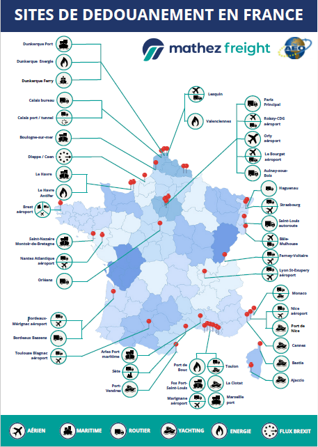 Carte des bureaux de douane en France avec spécialités - MATHEZ FREIGHT